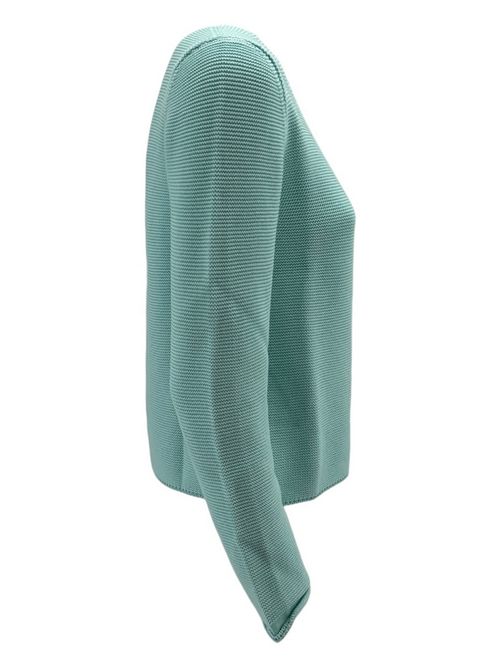 Women's turquoise v-neck sweater with rice grain workmanship La fileria | 23286-14036504